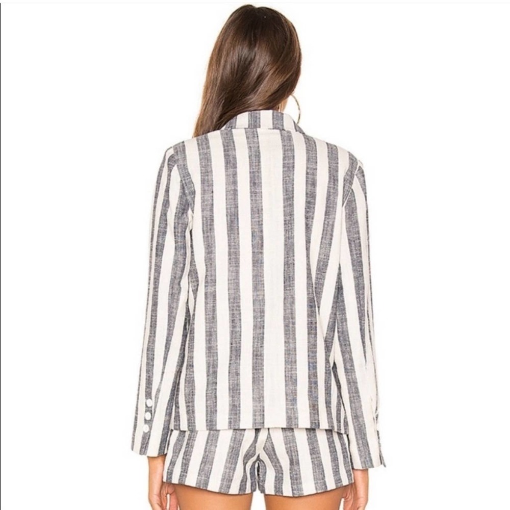 L'Academie Poppy Linen Blend Blue White Striped Blazer Size Small - Picture 4 of 10